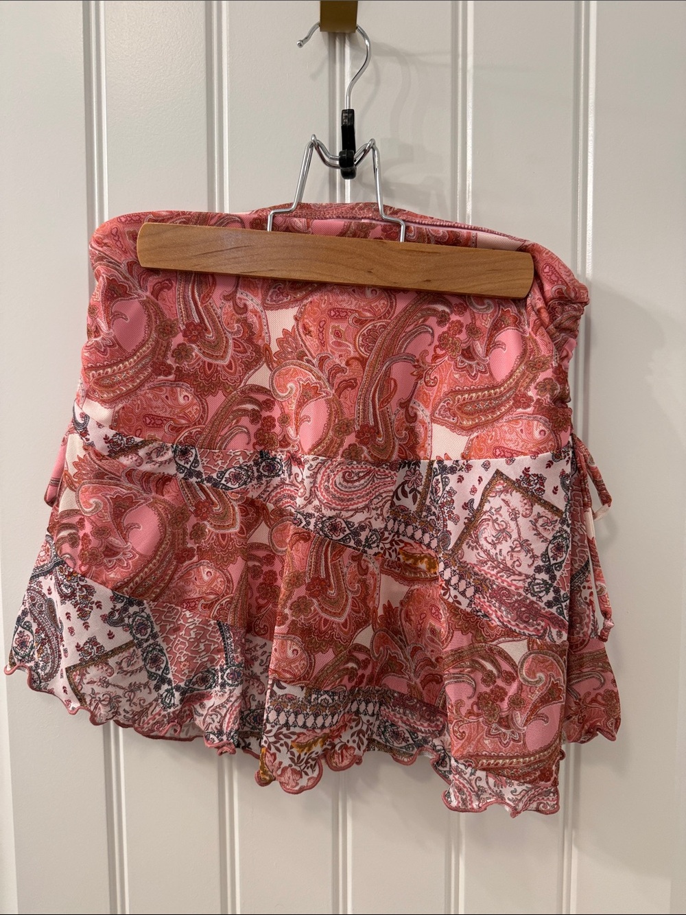 🔴 Pink Paisley Tiered Skater Mini Skirt